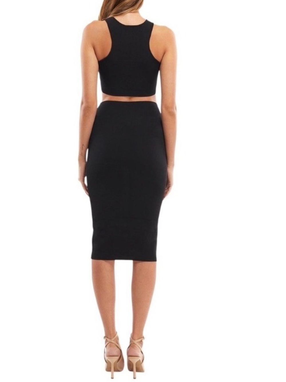 NWT Mother Of All Devon Knit Midi Dress Black Cut Out Bodycon Sz L - Picture 4 of 12